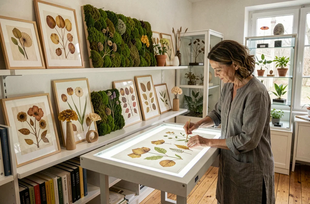 Studio spécialisé d'Art Botanique du Valois à Crépy-en-Valois avec compositions botaniques séchées et planches illustrées