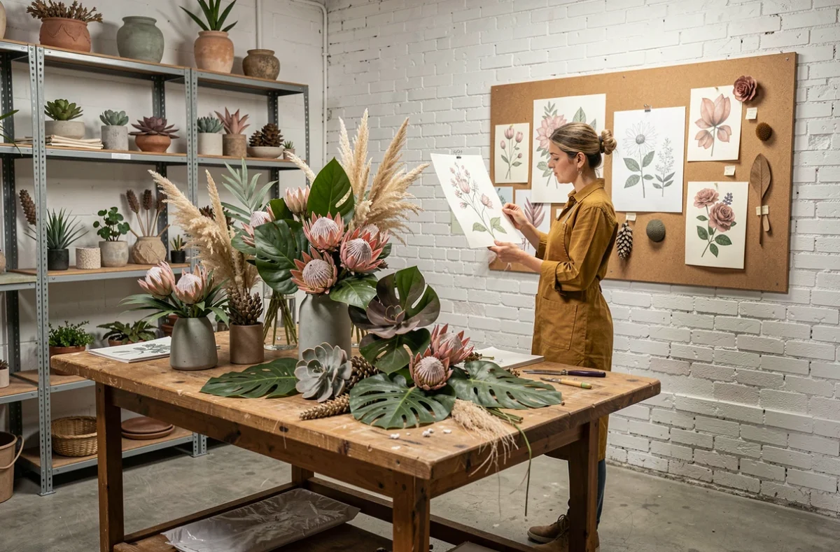 Atelier de création florale contemporain de L'Atelier Constance G à Pont-Sainte-Maxence avec compositions botaniques