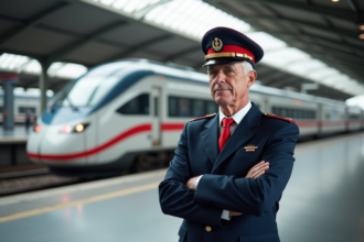Conducteur de TGV en uniforme sur plateforme moderne