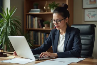 Femme consultant des documents juridiques sur les droits d'auteur liés au streaming d'anime en ligne
