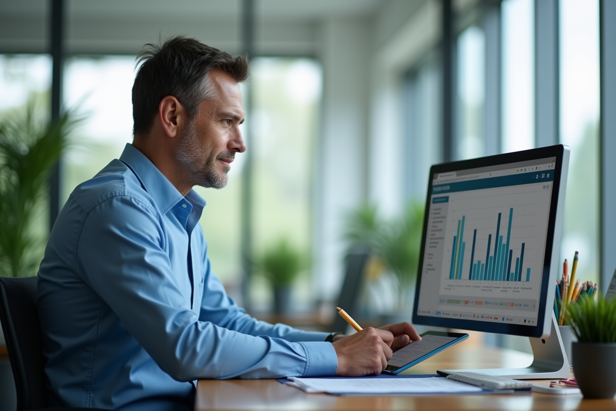 Professeur évaluant des étudiants avec écran MBN dans un bureau