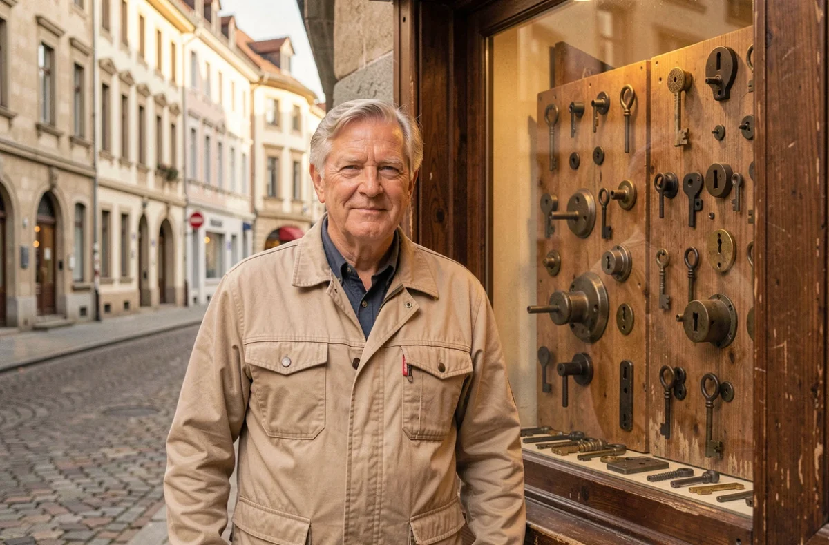 Serrurier historique Ets Roche Père et Fils devant leur boutique traditionnelle à Grenoble