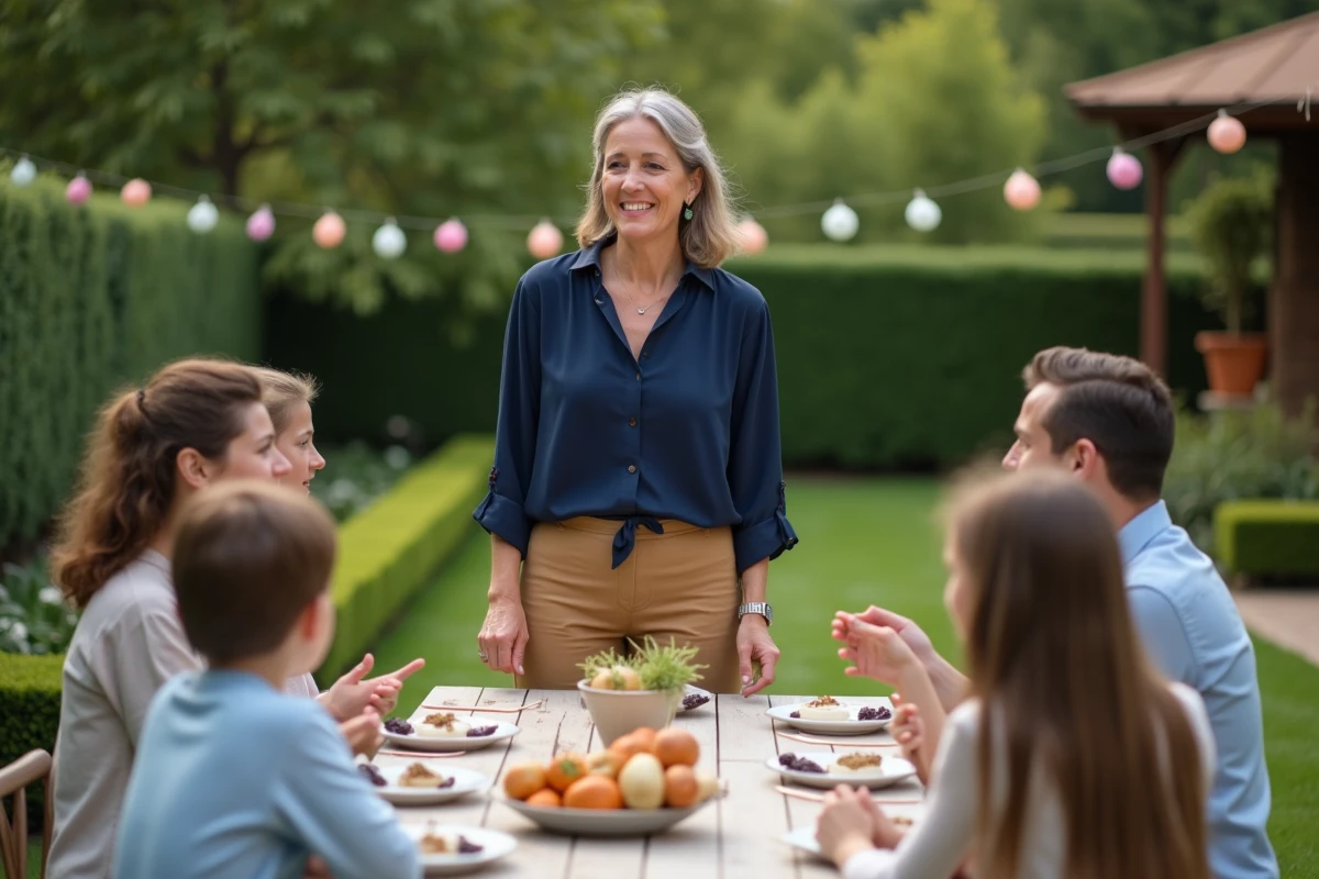 Femme en extérieur lors d un pique-nique en famille