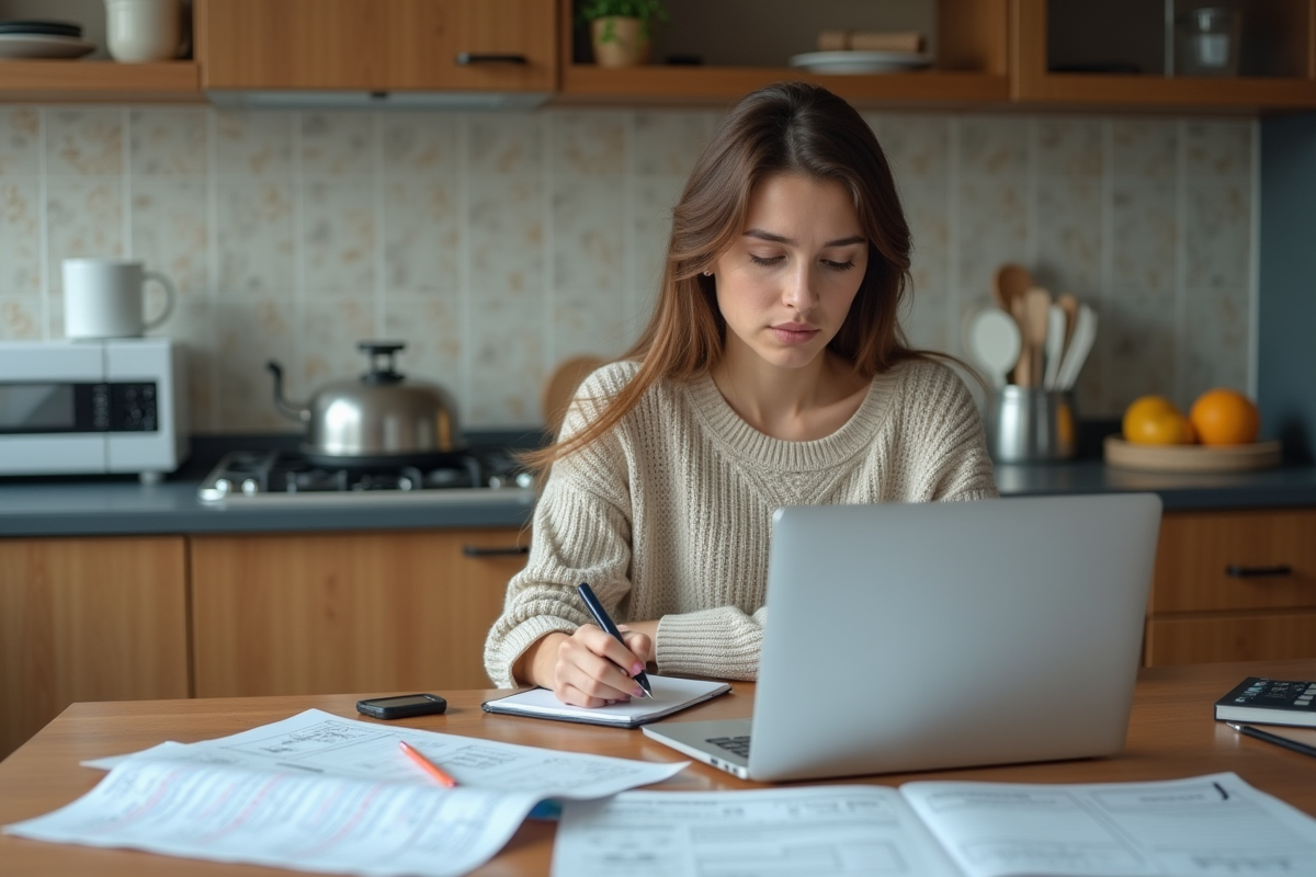 Jeune femme cherchant prix de flywheel sur son ordinateur portable
