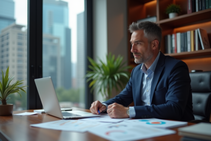 Homme d'affaires en blazer dans un bureau moderne