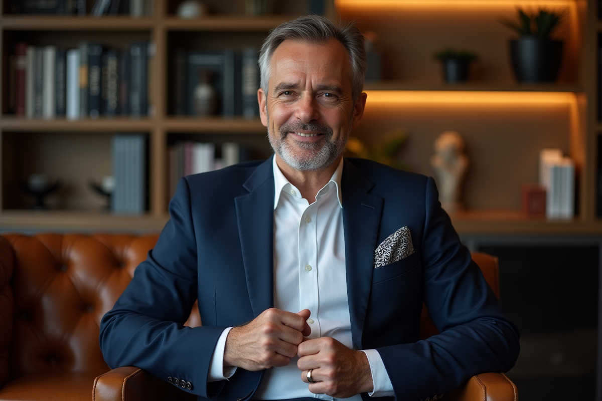 Homme en costume ajusté ajustant sa pochette