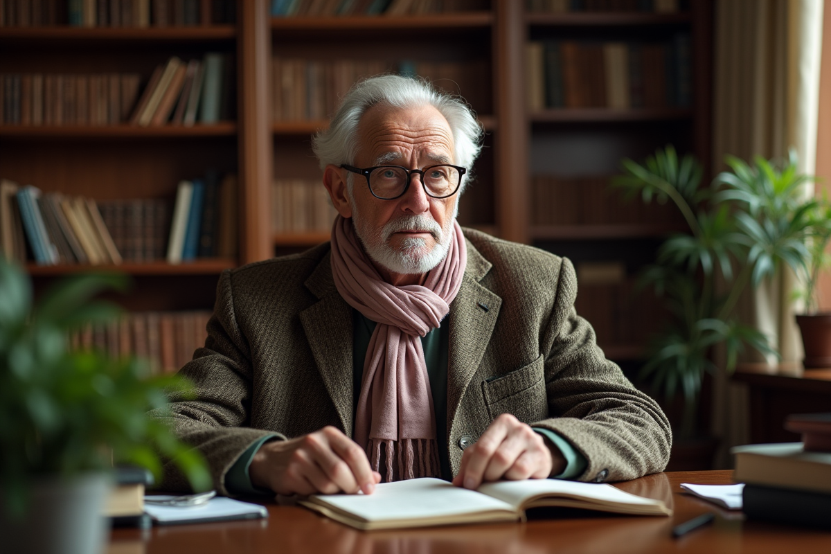 Homme âgé en tenue vintage dans un bureau cosy