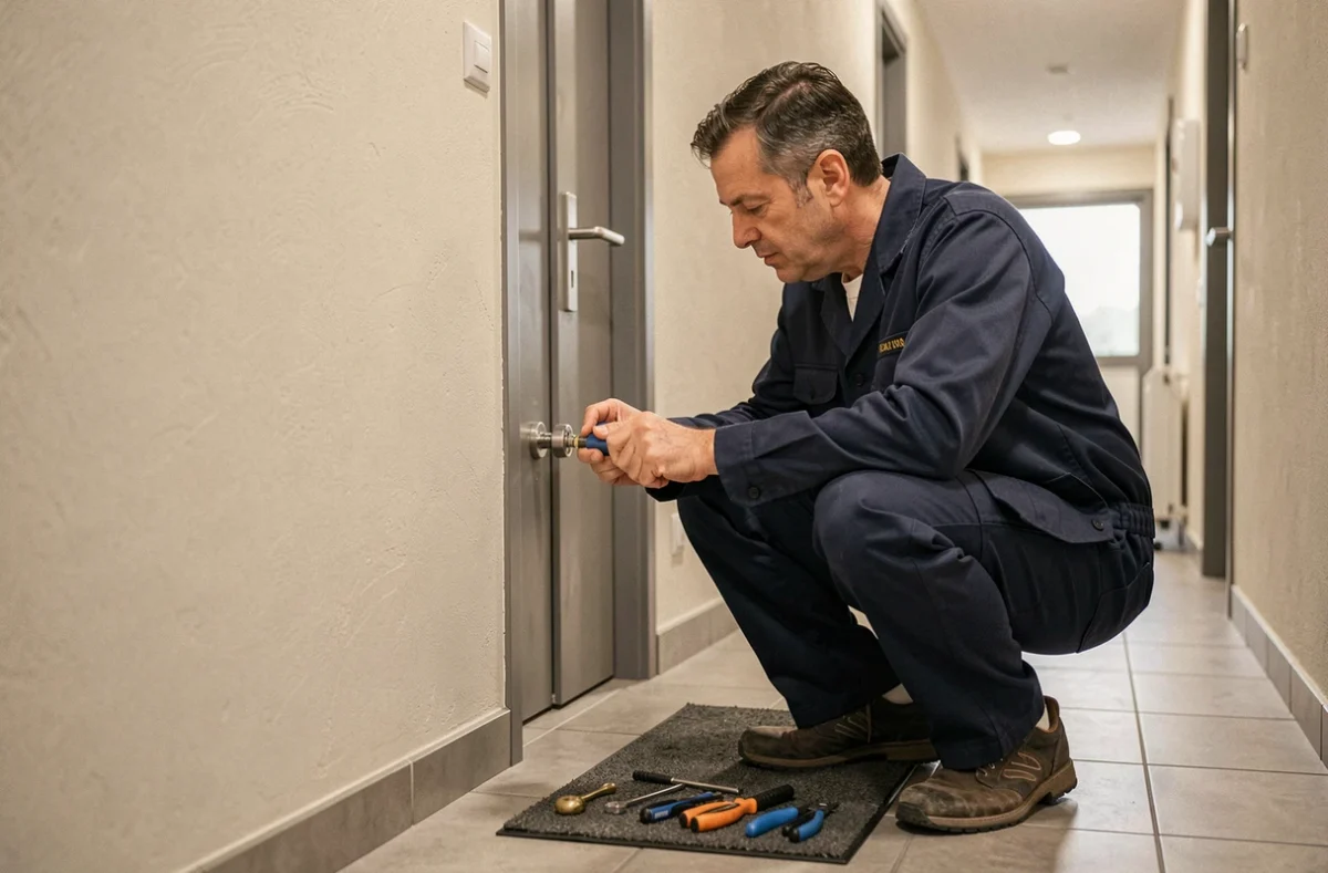 Serrurier d'Isère Serrurerie intervenant sur une serrure de porte d'appartement à Grenoble
