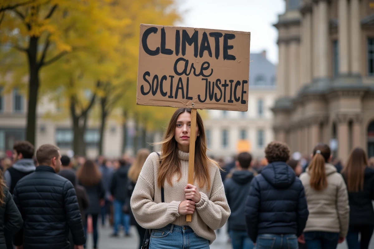 Jeune femme tenant une pancarte pour la justice sociale