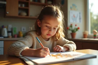 Jeune fille dessinant un charizard dans son carnet à la maison