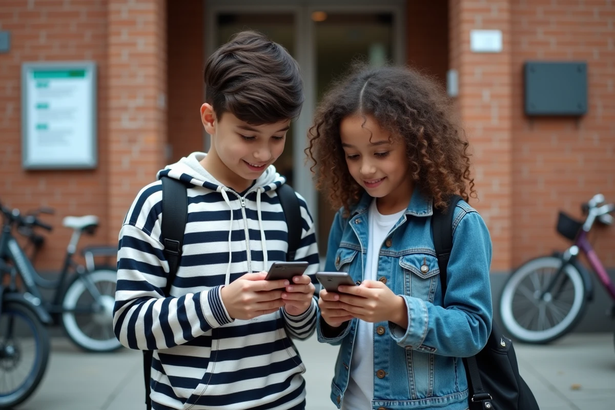 Adolescents regardant lhorloge de prière devant la mosquee