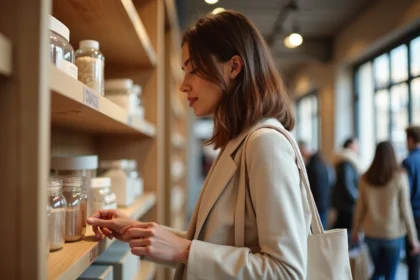 Femme faisant ses courses dans un magasin ouvert le dimanche à Montpellier en 2026
