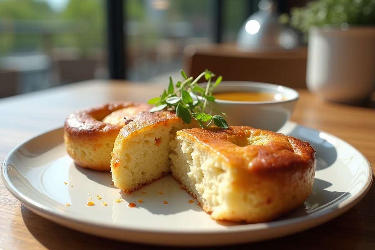 Tranche de muffin salé sur assiette élégante