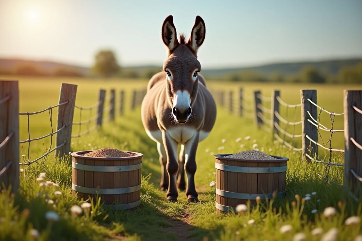 Âne immobile entre seaux d