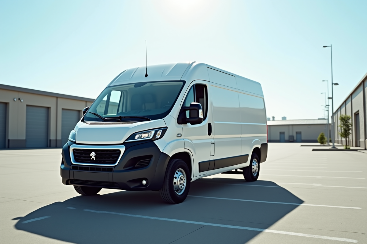 Peugeot Boxer dans un parking industriel vide