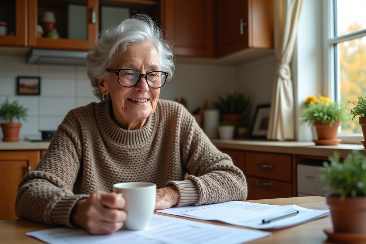Femme retraitée de TGV souriante à la maison
