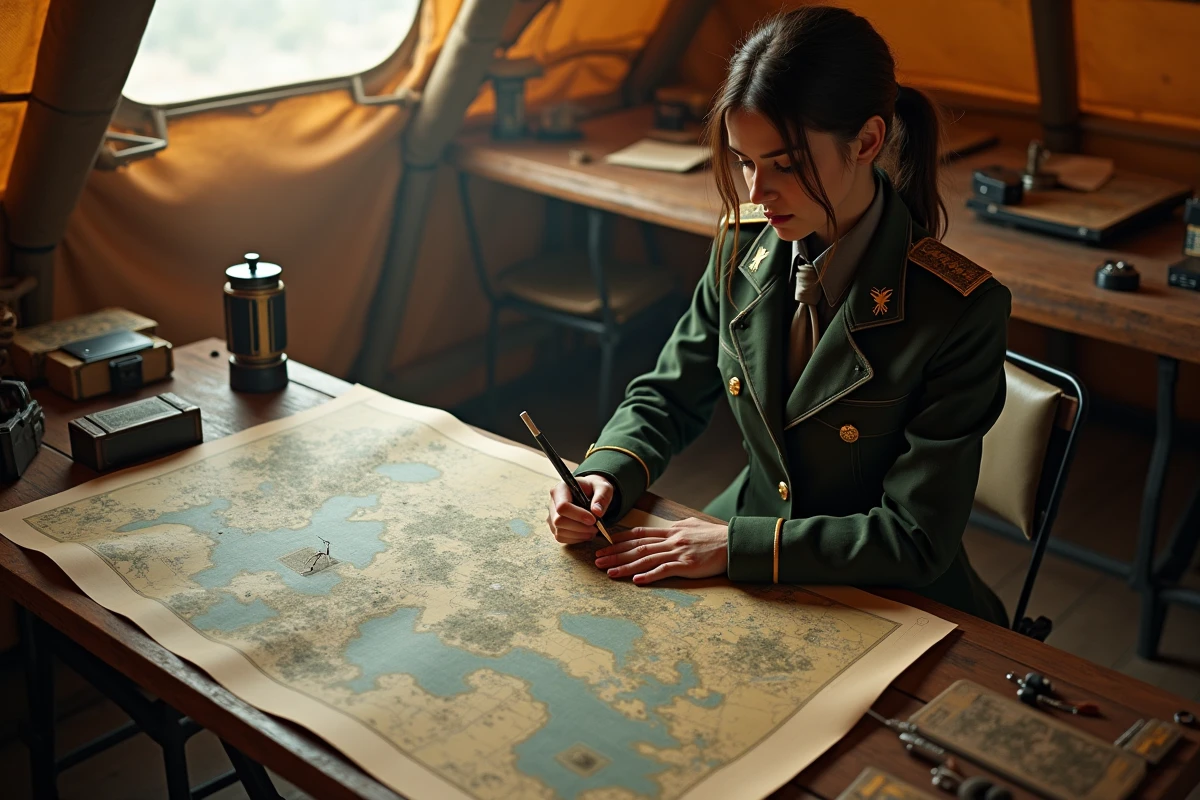 Jeune strategiste moirax étudiant une carte de bataille